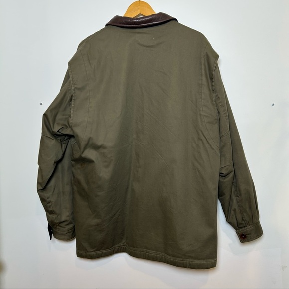 Vintage men’s canvas chore coat leather collar large barn work long oversized - Picture 2 of 10
